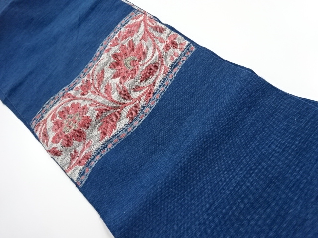 アンティーク　手織り紬横段に唐花模様織出し名古屋帯（着用可）